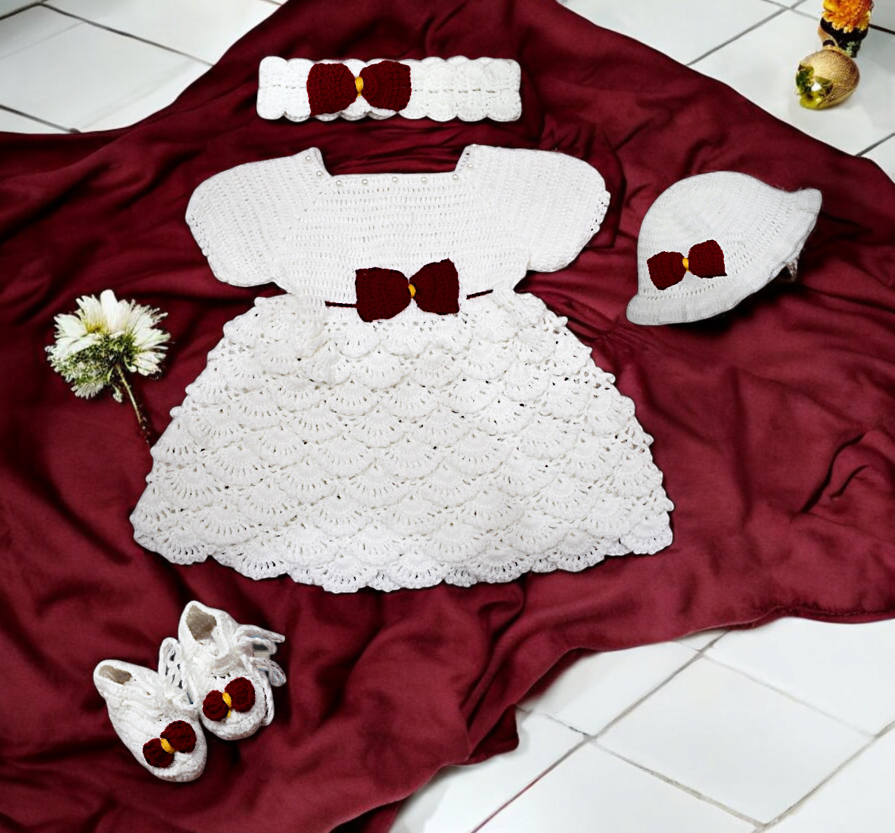 Crochet Baby Frock - White